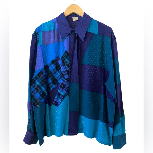 Silk women’sBlue and Purple Patterned top made in Germany size L/XL